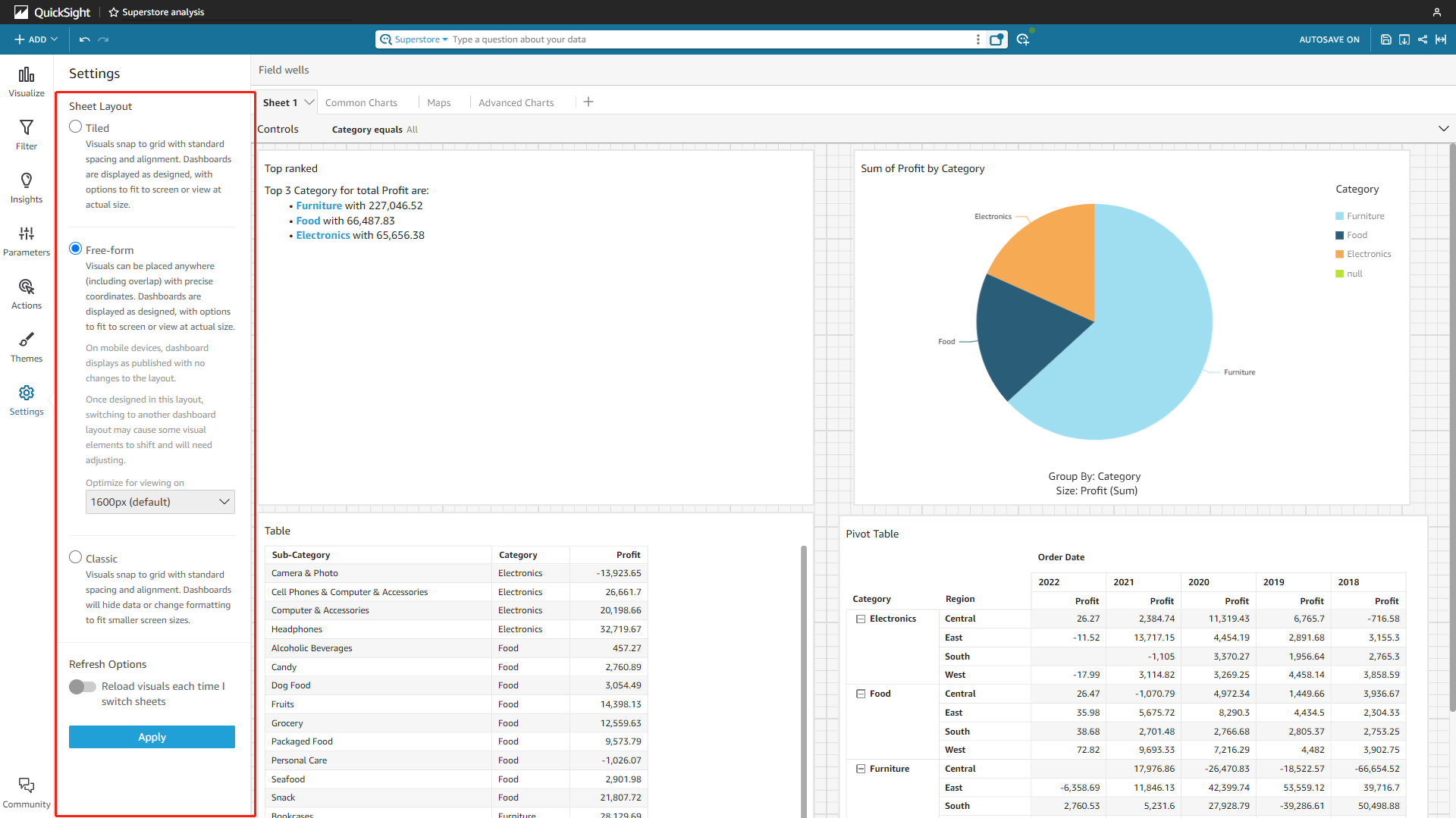 Figure 2-64 Layout - Amazon QuickSight